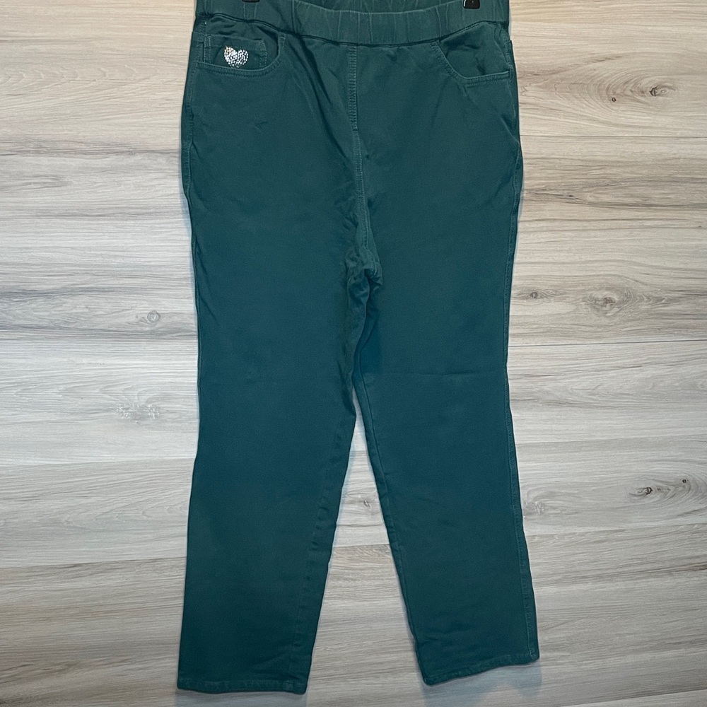 EUC- Women's Quacker Factory Dream Jeannes Pull On Straight Leg Pants, L Short